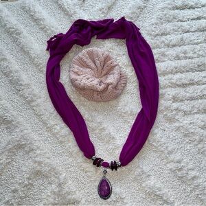 Purple Pendant Scarf and hat